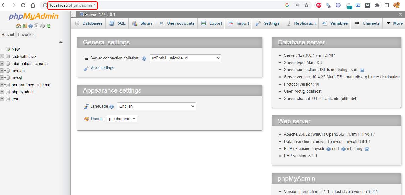 Accessing phpMyAdmin localhost