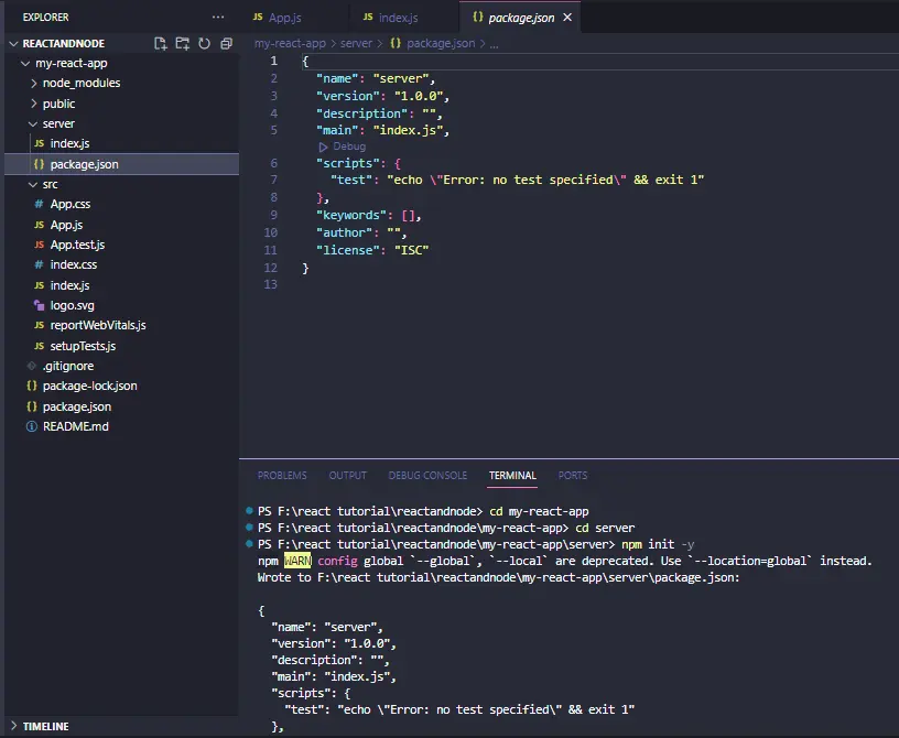 Connect React with Nodejs using Express - Initialize Nodejs Project