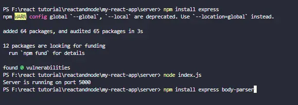 Connect React with Nodejs using Express - Install necessary dependencies