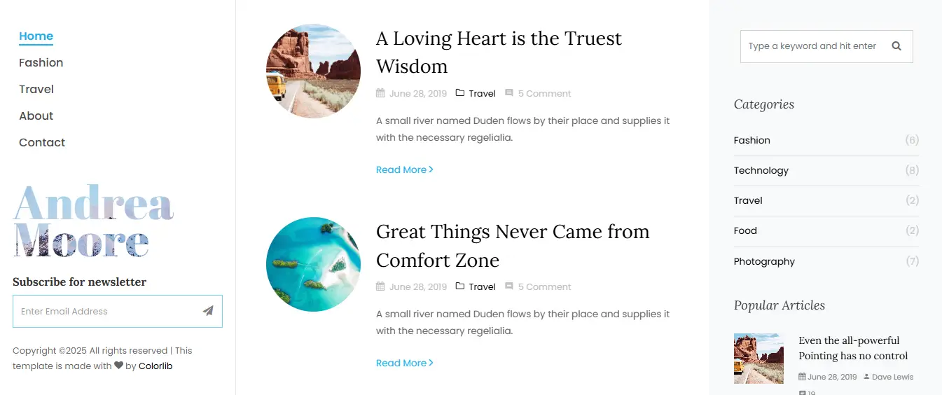 Andrea Bootstrap 4 HTML5 Blog Website Template