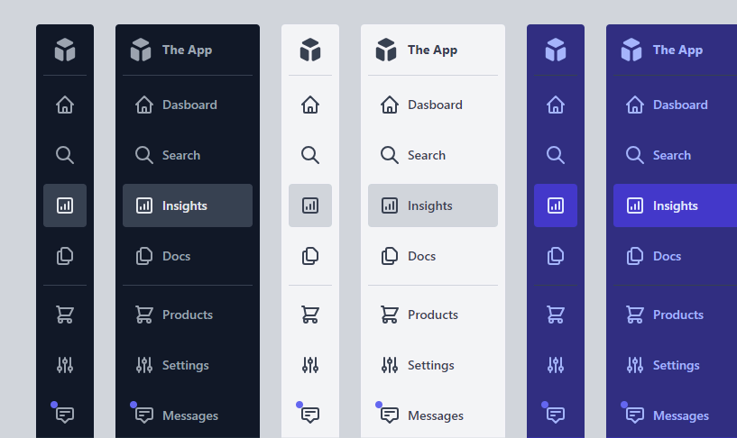 app admin menus + light/dark modes with tailwind css