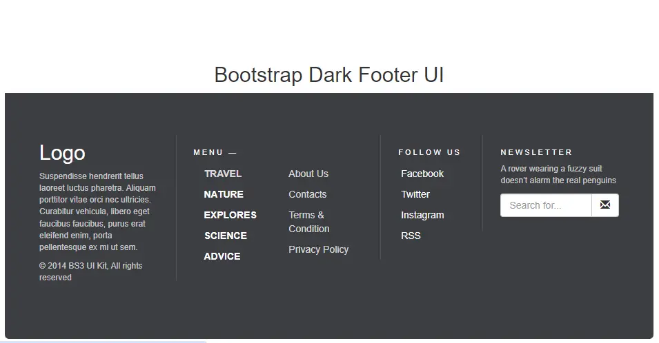 Collection of 20 Website Footer - Bootstrap Dark Footer UI