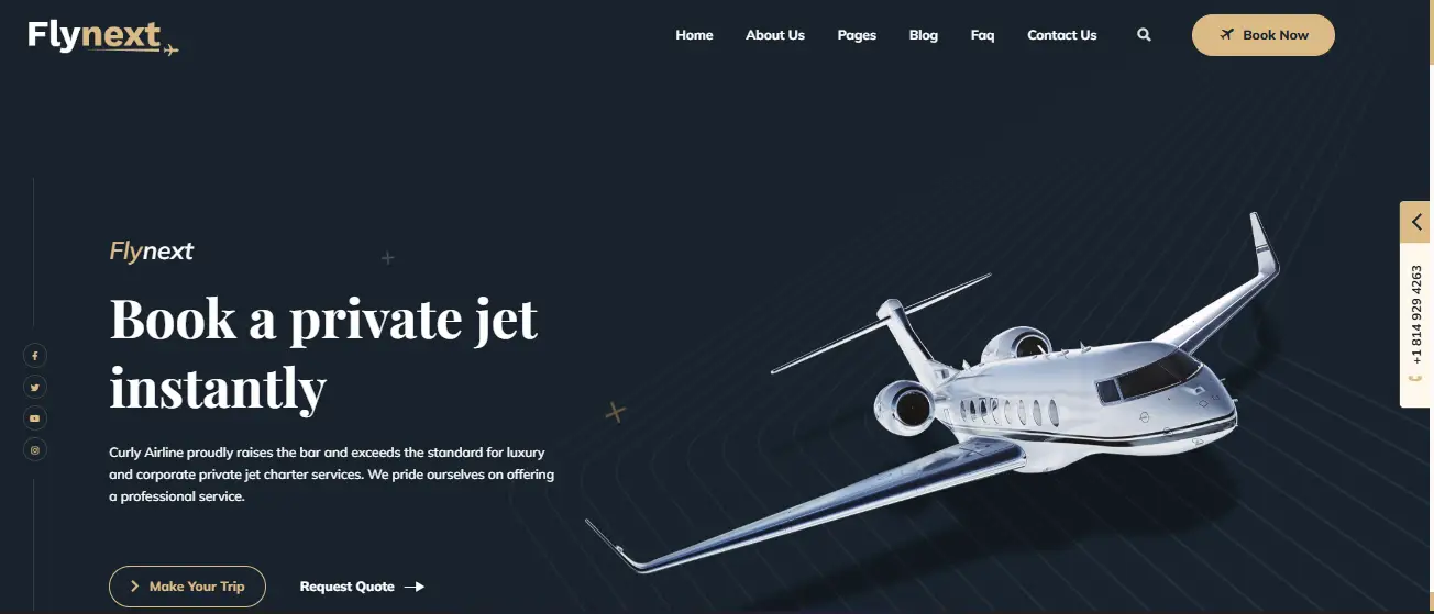 collection of aerospace and aviation website templates - Flynext Private Airlines Charters