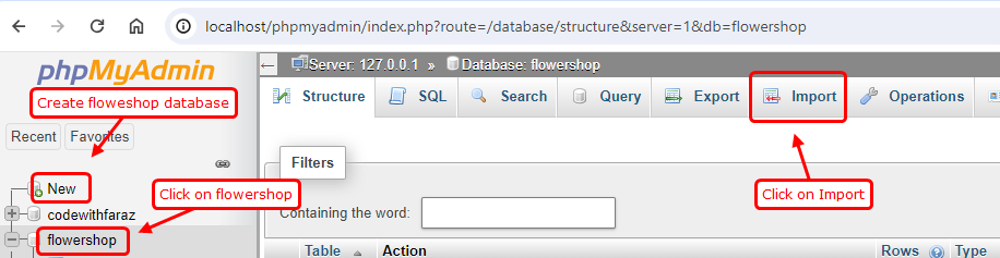 create and select database