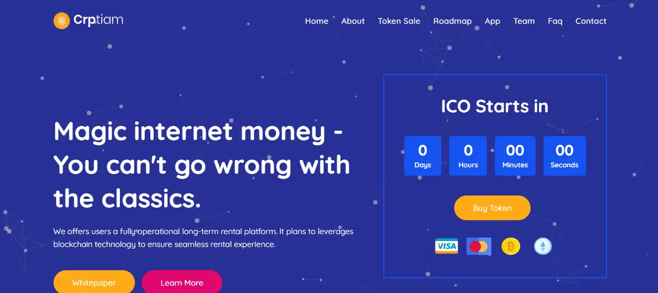 Crptiam - Cryptocurrency Landing Page HTML Template