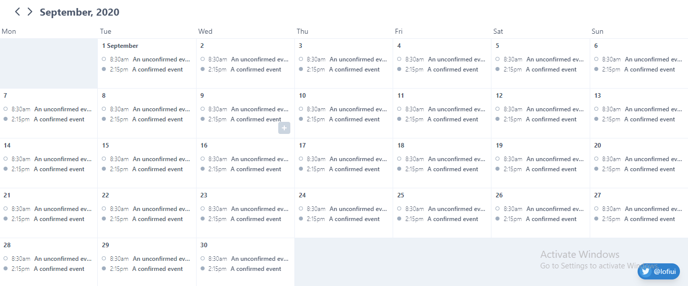 lo-fi tailwind css calendar - month view