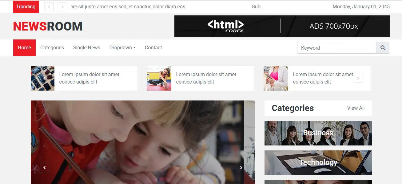 Newsroom Bootstrap Magazine Template