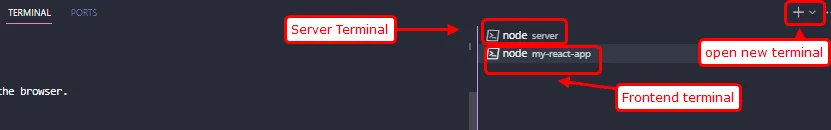 Connect React with Nodejs using Express - open new terminal