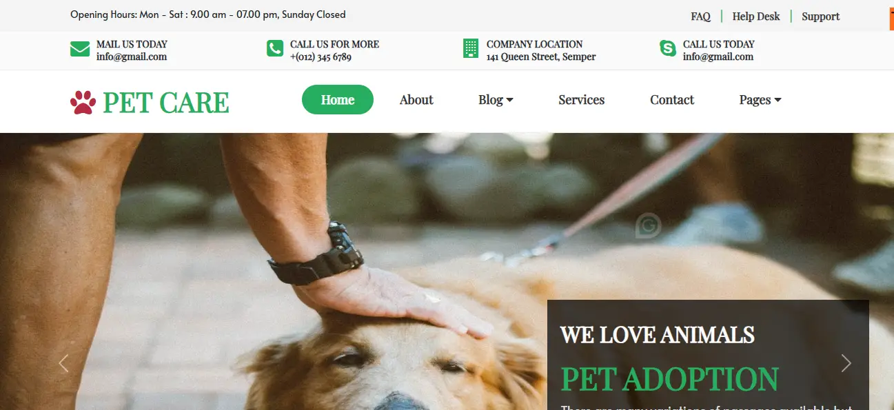 Pets Care Website Template