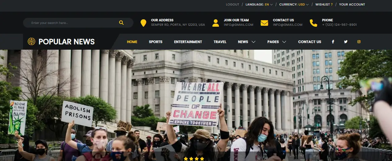 Popular News Website Template Free
