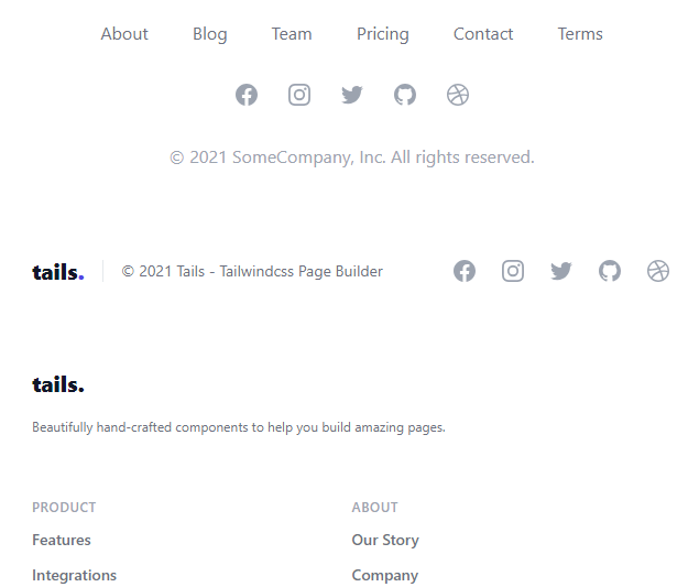 Collection of 20 Website Footer - Pure Tailwind CSS Footer