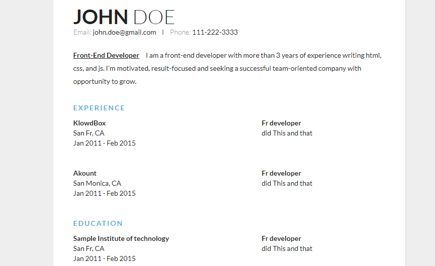 collection of resume template - simple resume in html and css