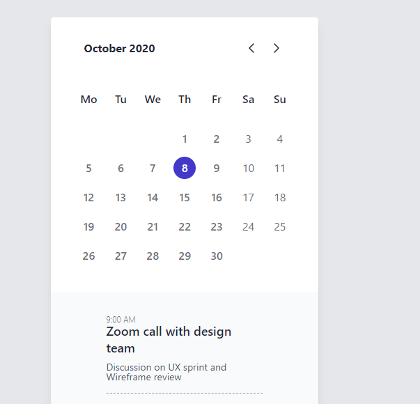 tailwind css calendar component