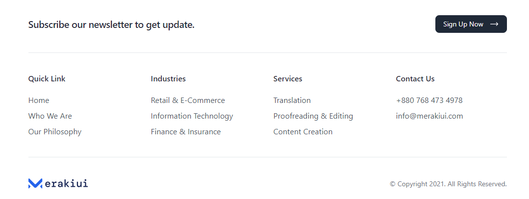 footer with call to action and links
