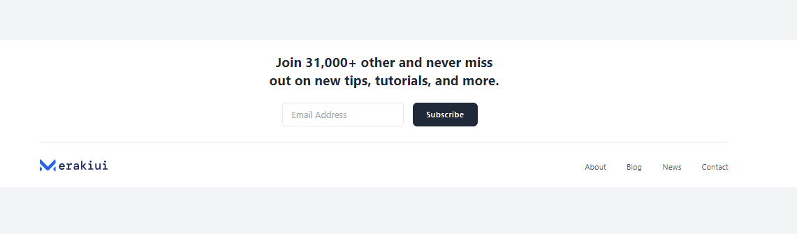 footer with subscribe form