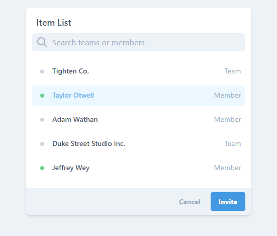 item list and search