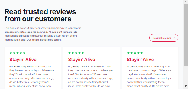 testimonial stacked with centered content and grid