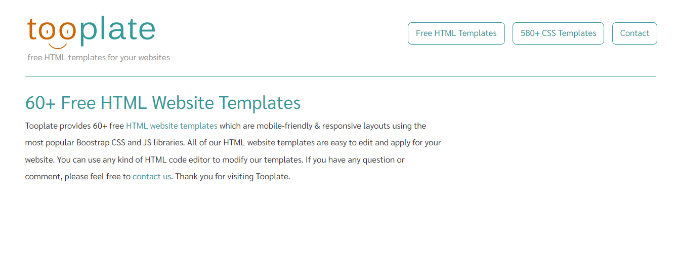 tooplate website homepage