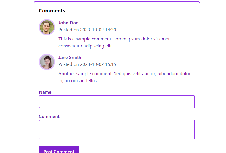 8+ tailwind comment - user comments section
