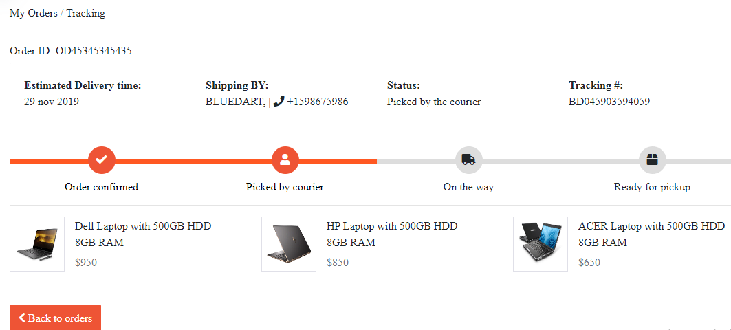 bootstrap 4 order tracking template with all details