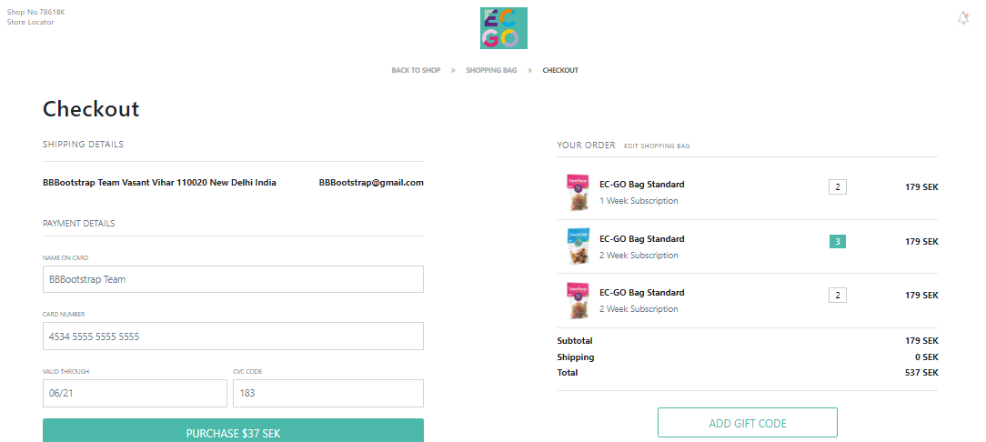 bootstrap 4 shopping bag
