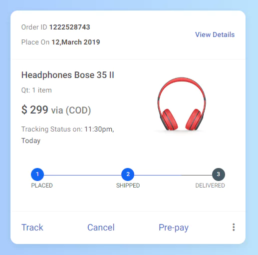 bootstrap detailed product card with simple delivery status