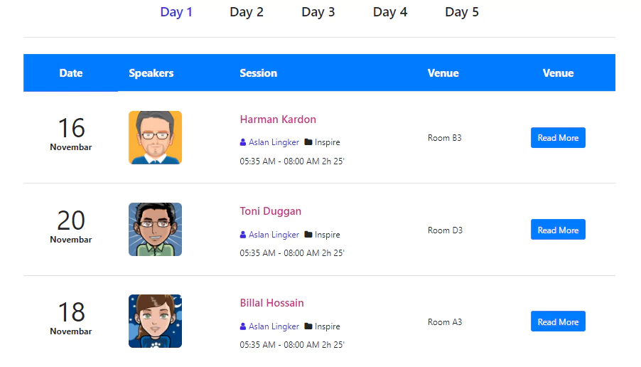 bootstrap event schedule list