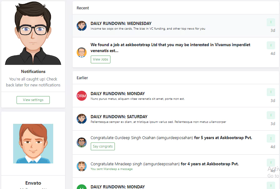 bootstrap notification list