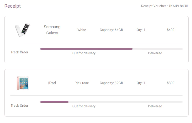 bootstrap order details card with delivery status