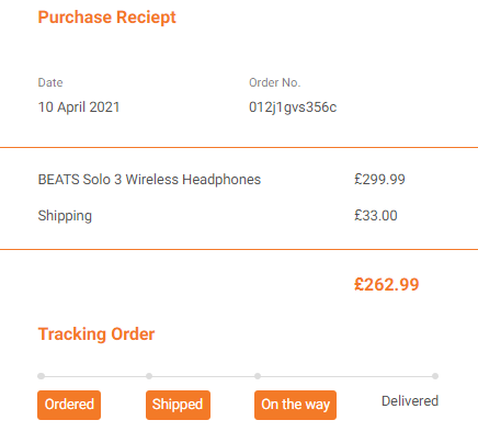 bootstrap order details card with detailed payment information