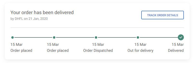 bootstrap order details status card with a horizontal timeline
