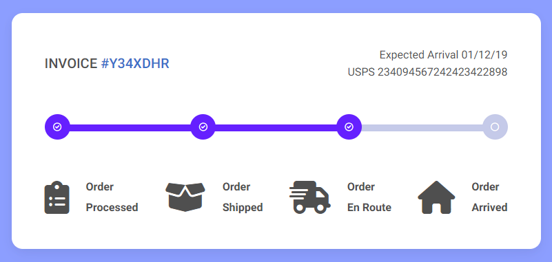 bootstrap product delivery status card with status tracking