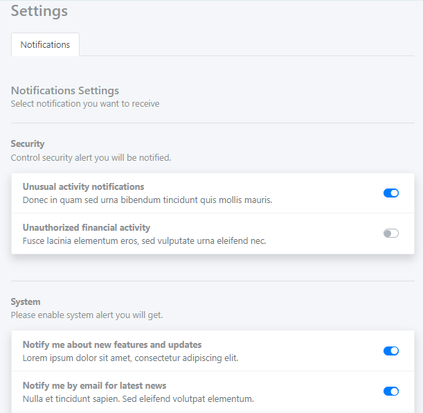 bootstrap profile notification settings