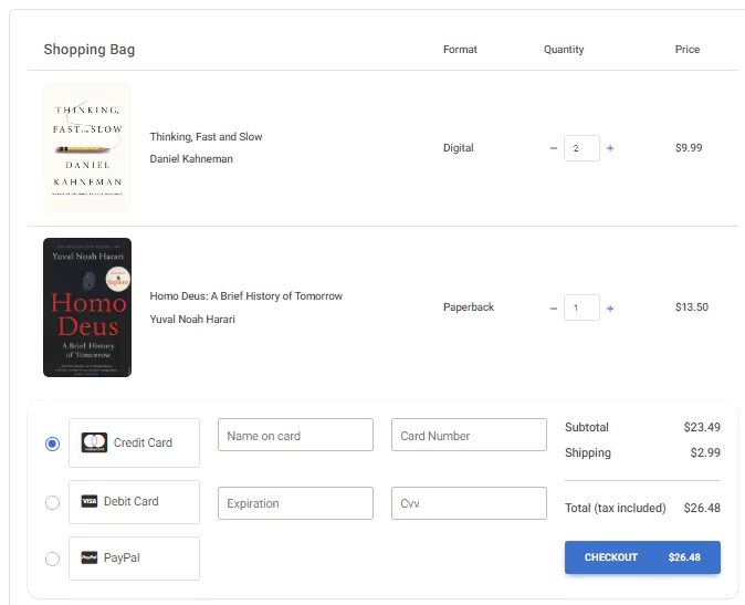 shopping cart summary page