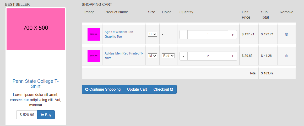 bootstrap shopping cart table