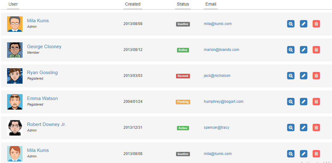bootstrap user list page