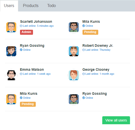 bootstrap users products to-do