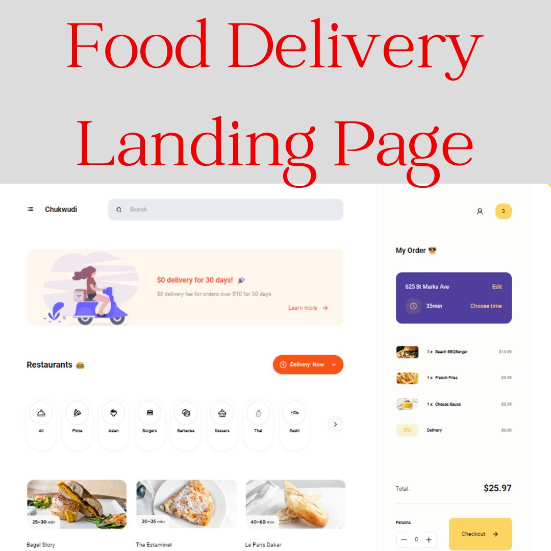 30 Free Landing Page Templates using HTML, CSS, and JavaScript - Food Delivery Website