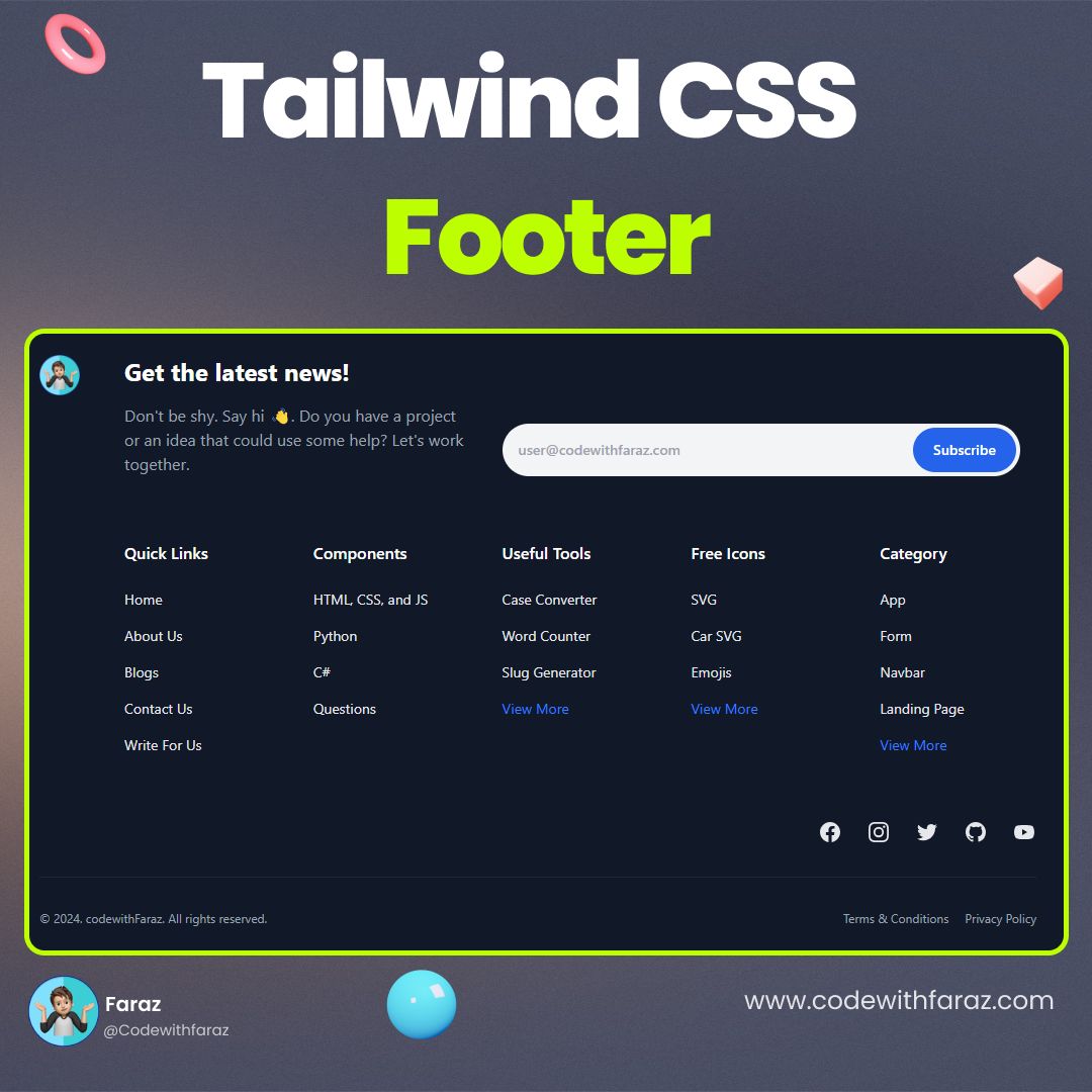 Collection of 20 Website Footer - Footer with Tailwind CSS
