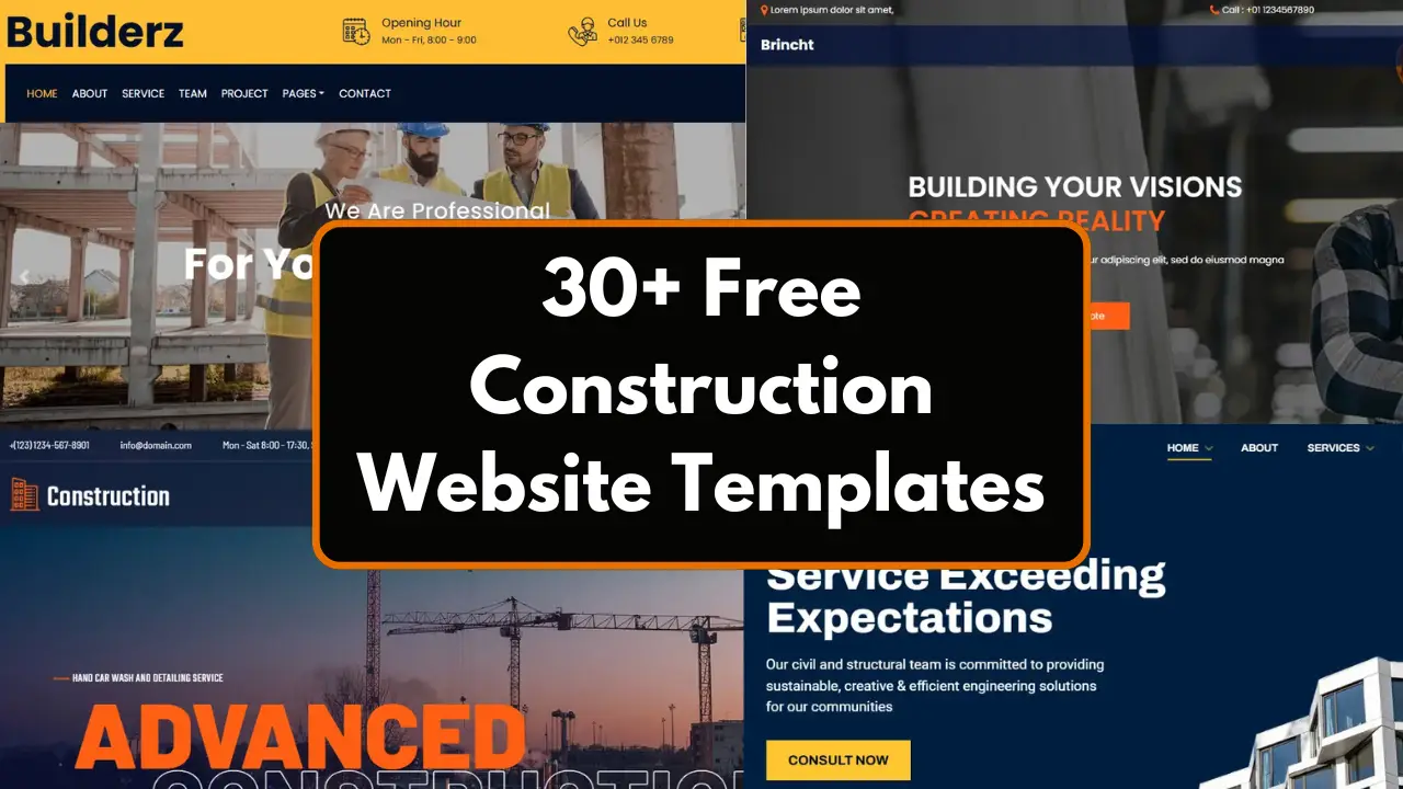 Collection of 30+ Free Construction Website Templates with HTML, CSS, JavaScript, and PHP