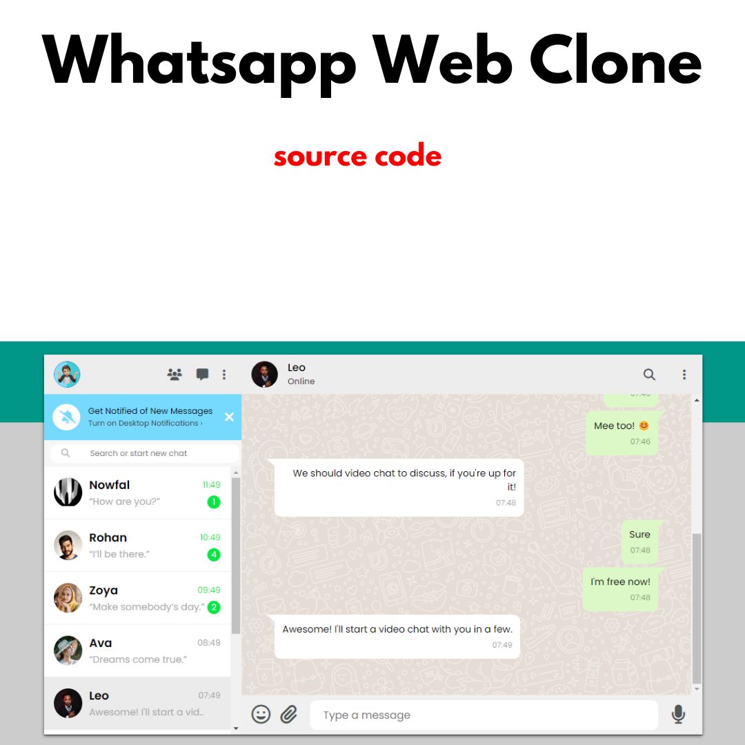 Collection of 100 HTML and CSS Projects for Beginners with Source Code - WhatsApp Web Interface Clone