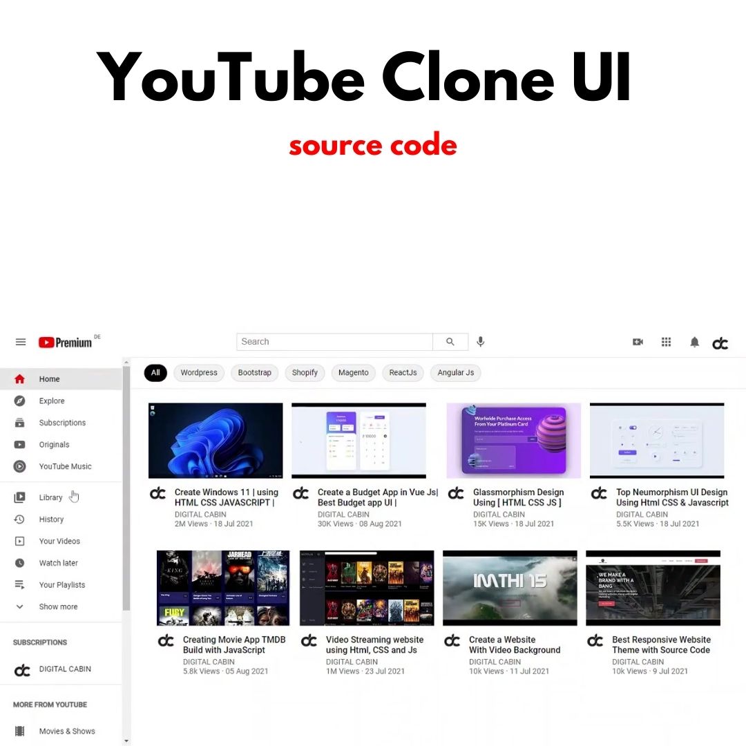 Collection of 100 HTML and CSS Mini Projects for Beginners with Source Code - YouTube Clone