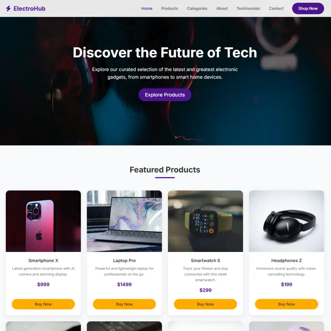 Create an Electronics Website Using HTML, CSS, and JavaScript