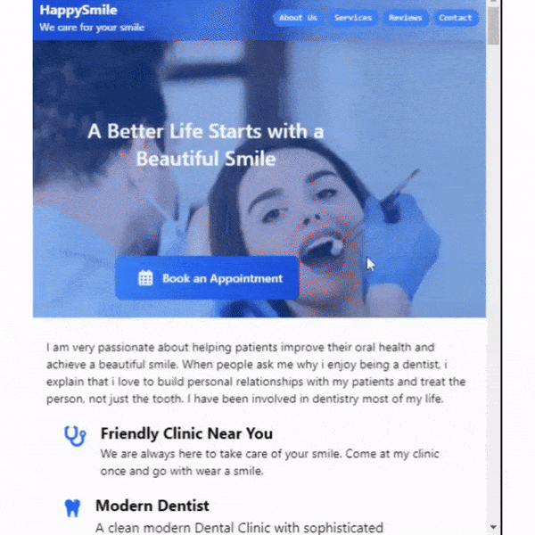 create-dental-clinic-landing-page-with-html-and-tailwind-css.gif