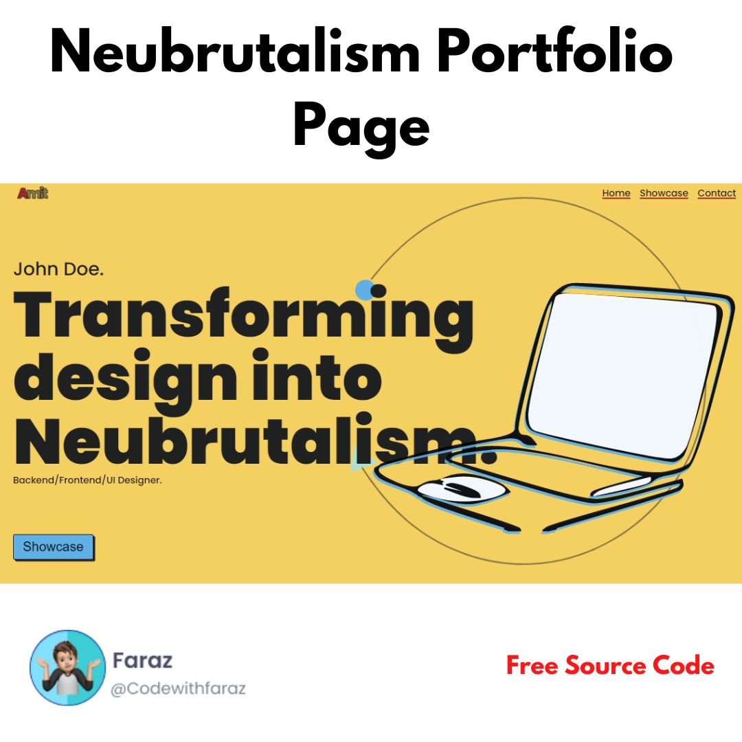 30 Free Landing Page Templates using HTML, CSS, and JavaScript - Neobrutalism Portfolio Page