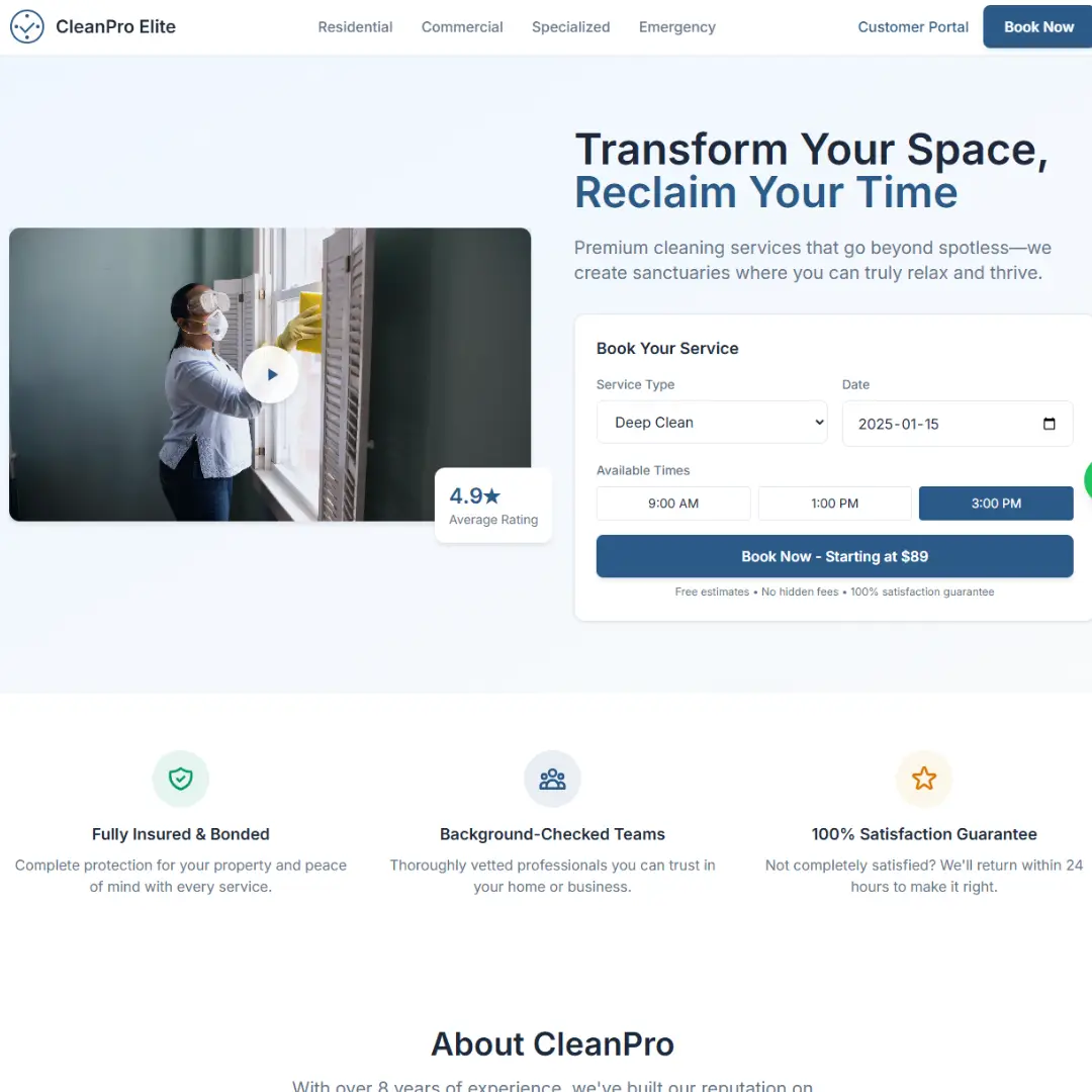 Free Cleaning Company Website Template in HTML & CSS