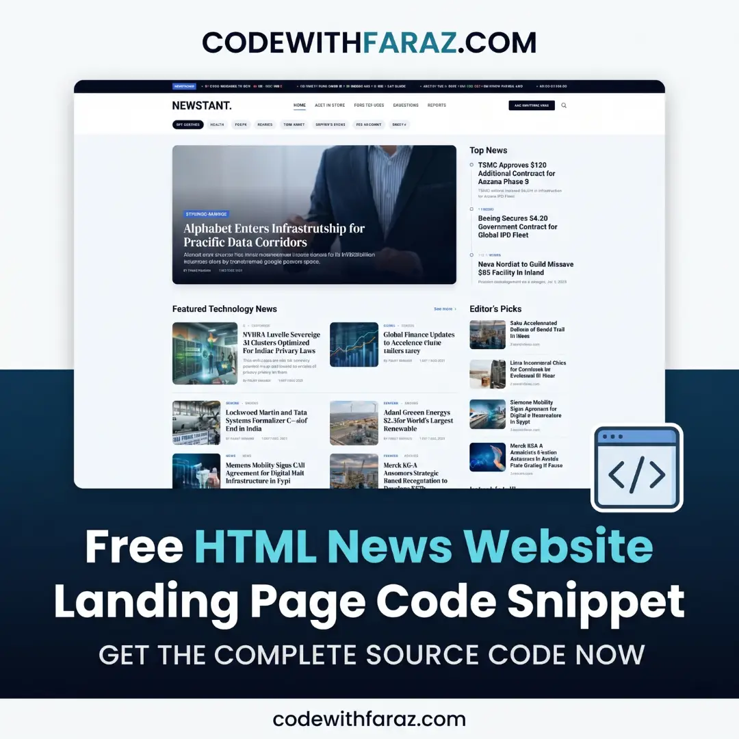 Free HTML News Website Landing Page Code Snippet: Modern & Responsive
