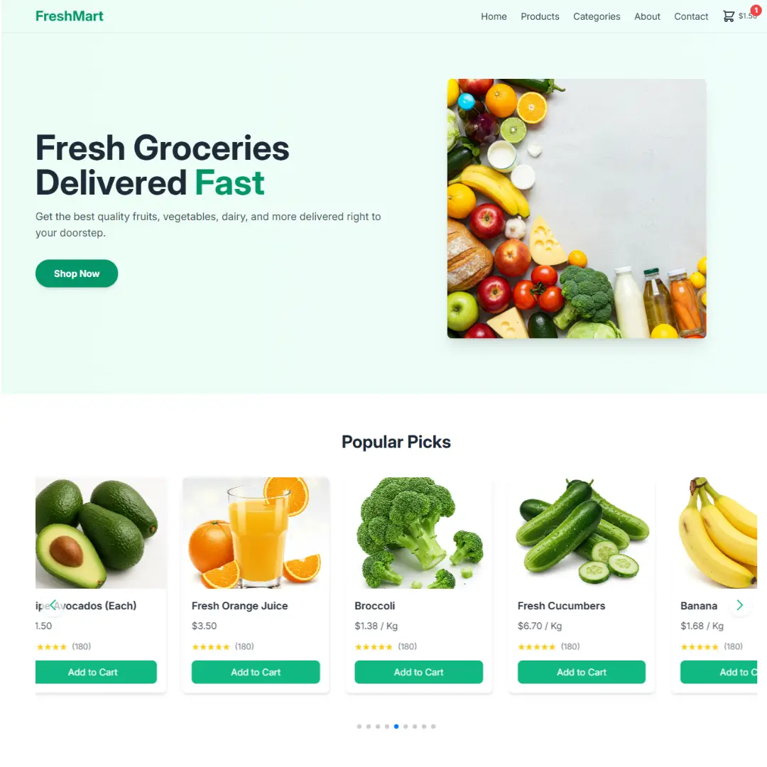 Grocery Website Template using HTML, Tailwind CSS, and JavaScript