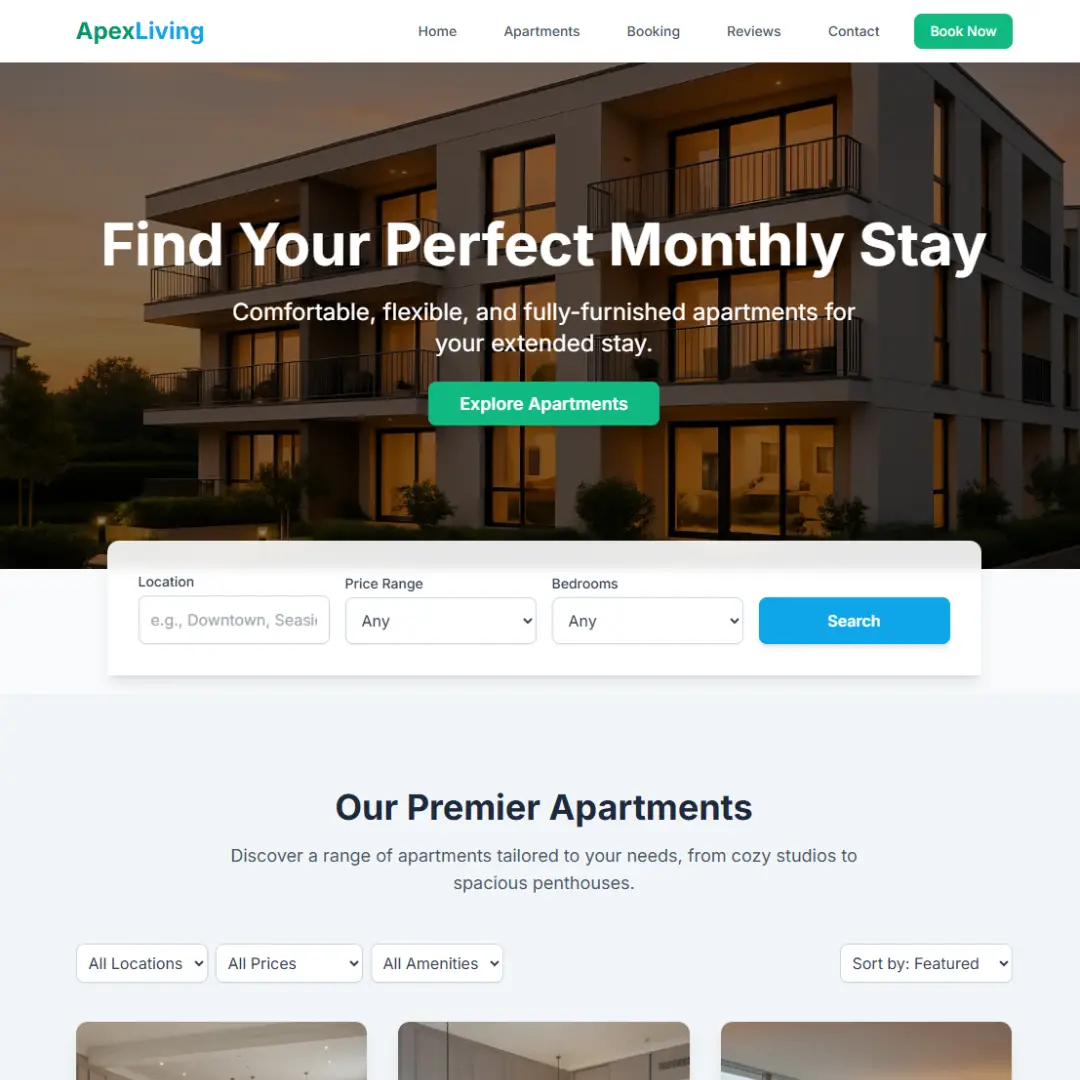 Rent Apartment Booking Template with HTML, TailwindCSS, and JavaScript