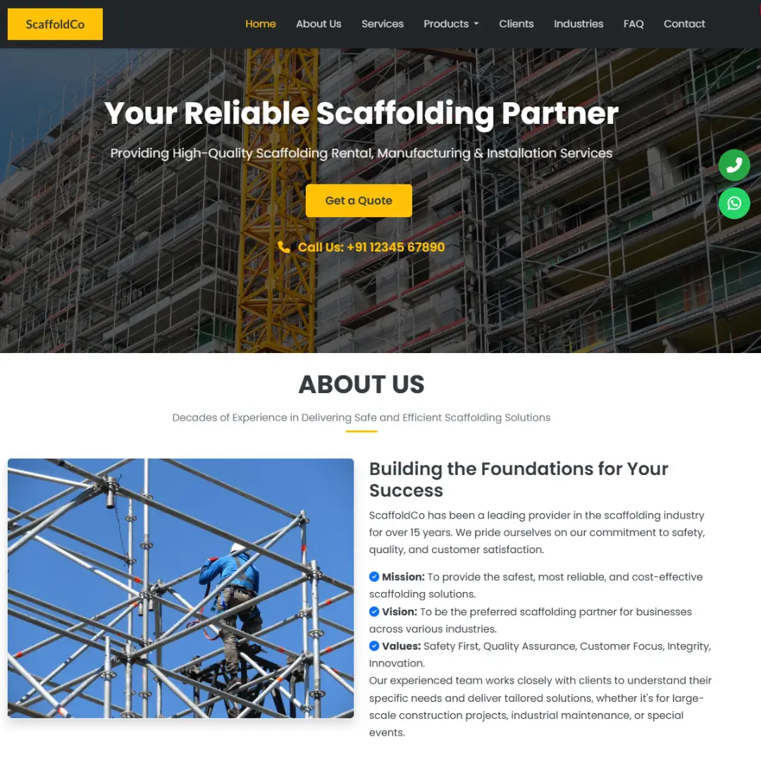 Scaffolding Rent & Manufacturing Template in HTML CSS JS